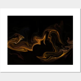 Subtle Gold  - Digital Liquid Paint Swirls Posters and Art